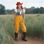 Placeholder: [photo by Russ Meyer] Grown up Pippi Longstocking: with a revealing overalls and cowboy boots in a field