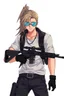 Placeholder: male cyberpunk solo with long hair tail, Norwegian, Wearing Leisureware and mirrored sunglasses, armed with sniper rifle, lean, nice, Anime Style, Retroanime, Video Game Character