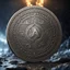 Placeholder: a silver coin called a moon standing on edge. a silver moon in the middle. ancient viking runes. flat coin. show one whole coin front on at a distance. fantasy concept art, exquisite realism, a masterpiece, dynamic lighting, hyper detailed, intricately detailed, deep color, Unreal Engine, volumetric lighting , Epic cinematic brilliant stunning intricate meticulously detailed dramatic atmospheric maximal,