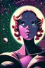 Placeholder: science fiction, girl looking up at stars, portrait, illustration, by virgil finlay, retro, stars, retro , high details, intricate details, by vincent di fate, artgerm julie bell beeple, 60s, inking, vintage 60s print, screen print,8k ,film noir, vivre sa vie, a bout de souffle,redhead,green eyes, fantastic setting and otherworldly, intricate scene with lots of details