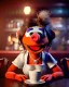 Placeholder: Pub scene, hybrid character, waitress woman with monster muppet mask that covers her entire head, retro style, Sesame Street style, smooth, unreal engine 5, god lights, ray tracing, RTX, lumen lighting, ultra detail, volumetric lighting, 3d.