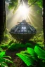 Placeholder: clos up on iss space station in the middle of brazilian jungle, crashlanding, depth of field, light rays, mist