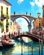 Placeholder: Pintura al óleo arte renacentista de Venecia canal puente peatonal gente cielo soleado obra de arte 4k