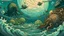 Placeholder: ocean and monsters above the earth firmament