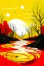 Placeholder: Book cover art. White, yellow and red. The river is yellow, the sky is white and the trees are covered in blood. The lake is next to a city.