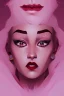 Placeholder: Minimalistic portrait of a beautiful woman with red lips and cold big eyes wearing earrings, a light pink fur coat in a haute couture style isolated on a dark background, cinematic lighting, ultra-realistic, shot in the style of hasselblad