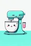 Placeholder: retro cartoon mixer with a cute kawaii face on the bowl , clear crisp thin outline SVG vector flat icon logo style illustration, minimalistic, solid pastel, clipart, white background