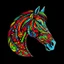 Placeholder: a cute horse, vivid colors, crisp line art , black background , aspect ratio = 2:3 , mandala