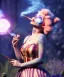 Placeholder: Ultra realistic wonderland photo, happy blonde woman smoking a shisha, blue dress, purple-cat friend, circus dress style, old school tattoo, smoke, marijuana garden, glow eyes, perfect iris, soft color, highly detailed, unreal engine 5, cinematic, ultra detail, volumetric lighting, high definition.