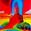 Placeholder: A red castle in the sky with rainbows designed in ancient Greek pottery painted by Andy Warhol