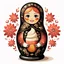 Placeholder: draw matryoshka dolls, the matryoshka is smiling, the kind sweet face of the matryoshka doll, behind the matryoshka Russian patterns in the style of Khokhloma