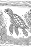 Placeholder: a sea turtle dive into the deep sea, clean line art, monochrome, for kids coloring book, white background