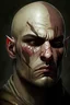 Placeholder: male, bandit, bald, fat, scar on the face, medieval, fantasy, dungeon and dragons inspire