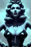 Placeholder: Rita Hayworth as evil queen in black leather, leather, busty, cleavage, angry, stern look. character design by cory loftis, fenghua zhong, ryohei hase, ismail inceoglu and ruan jia. unreal engine 5, artistic lighting, highly detailed, photorealistic, fantasy