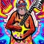 Placeholder: TRIPPY, ACID, LSD, WOODSTOCK, hippie Santa playing electric guitar, psychedelic, peace sign, MUSHROOMS, dreadlocks