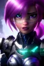 Placeholder: a beautiful full frame portrait digital painting of futuristic animepunk robot, wide angle view, close-up, macro lens, centered camera, titanium accents, intricate details, small minutiae, tiny features, purple hair, green eyes. particulars, colorful, 8k, least ambient occlusion, volumetric lighting, volumetric clouds