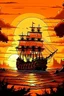 Placeholder: atardecer con mar de fondo y barco pirata con estilo real