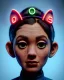 Placeholder: Waist up portrait, hybrid character, waitress British woman with classic muppet mask that covers her entire head and face, Sesame Street style, latex dress, short shirt, old school tattoo, hot, smooth, unreal engine 5, god lights, ray tracing, neon, RTX, lumen lighting, ultra detail, volumetric lighting, 3d.