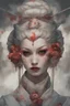 Placeholder: Face art Geisha Alexandra "Sasha" Aleksejevna Luss fantasy bombshells oilpaiting by Greg Rutkowski, Artgerm style Once upon a night time Tokyo city