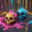 Placeholder: ((gooey melting skull)), 3d animation style, whimsical fluid form, ((dripping)), yellow, blue, pink goop drizzle, adorable and cute, photorealistic cg, 3D concept art, colour gradient background, playful, soft smooth lighting, highly detailed, stylised and expressive, sharp, wildly imaginative, skottie young, bold, neon graffiti, (pop surrealism), multi coloured coloured sprinkles, pop candy toppings , smooth texture, cgsociety, Maya render, ray tracing, studio light, magical