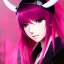 Placeholder: Detailed anime girl, woman, pink hair, yorha 2b hairstyle, au'ra final fantasy, horns protruding out the side of the head, intricate details, full body portrait, keep head in frame, slight smile, black Japanese motif, concept art, highly detailed, digital painting, concept art, sharp focus, illustration, art by Yoji Shinkawa, WLOP and greg rutkowski and alphonse mucha and artgerm and yanjun Chen and Junji ito and Makoto Shinkai, HDR, octane render, highly detailed