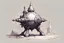 Placeholder: fantasy concept art, small walking magic turret sketch with big crystal cannon