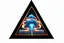 Placeholder: a nuclear explosion cloud, behind an orange glowing omega like shape, all inside an equilateral triangle like a doorway to a different world, radiant lines, psycodelic CGI special effects