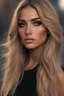 Placeholder: Photo of european woman, photorealistic, high quality, beautiful face, blonde balayage hair, long straight hair, heavy make up, tanned skin, gigantic black nails, blue eyes, black smokey eyeshadows, outdoor, extra sharpness, 32K