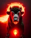 Placeholder: closeup face anthropomorphic bison animal sorcerer releasing a spell in the style of greg rutkowski cyberpunk red glowing light from inside, trending on artstation, detailed, realistic, hight quality