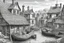 Placeholder: English fishing village hub pencil line art