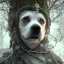 Placeholder: close up of sad, abandoned, miserable dog chained to a tree, robed Grim Reaper standing nearby, winter, house, 8k resolution, high-quality, fine-detail, iridescent, intricate, digital art, detailed matte, volumetric lighting, illustration, 3D octane render, brian froud, howard lyon, selina french, anna dittmann, annie stokes, lisa parker, greg rutowski