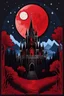 Placeholder: The Midnight Keep, Gothic Castle on the Red Bluffs, a crimson nightfall, stars, Red Full-Moon, red mountains and landscape,, gothic, haunting made with layered paper cut outs vector
