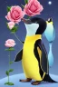 Placeholder: Der kleine Prinz als Pinguin mit Rose in der Flosse.