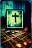 Placeholder: 1960s photo old blurred analog damaged flawed defective polaroid photo, in the nursery, occult satanic ritual on halloween night, Cross processing