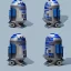 Placeholder: Tiny cute isometric r2d2 backpack, soft smooth lighting, with soft colors, 100mm lens, 3d blender render, trending on polycount, modular constructivism, blue background, physically based rendering, centered.