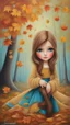 Placeholder: Masterpiece, best quality, Jeremiah Ketner style painting of a portrait of a girl in autumn park, autumn leaves in background, painted by Jeremiah Ketner