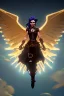 Placeholder: steampunk angel flying in a starry night, pale, golden glow, majestic