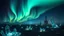 Placeholder: A stunning aurora borealis stretching across a dark, alien desert, with massive crystal formations glowing in the foreground and strange, towering creatures in the distance. Photographic quality and detail, award-winning image, beautiful composition.