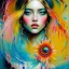 Placeholder: iv_a painting of a young woman, figurative art, an acrylic detailed painting, , brush strokes, paint drips and drabs and splatters by Harumi Hironaka, turquoise pink and yellow, james terrell art, trending on artstation, soft lines,intricate art by bastien lecouffe deharme and greg rutkowski