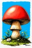 Placeholder: coloured outline pencil sketch of a red steampunk mushroom