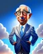 Placeholder: Cartoon of expresident Alvaro Uribe Vélez full body big white hat 4k shirt pants and shoes rat ears rat nose circular glasses grotesco light blue sky