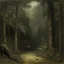 Placeholder: A dark warm gray thespian show in a jungle painted by Albert Pinkham Ryder
