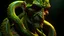 Placeholder: Snake man, green-yellow shades, red eyes, high detail, high resolution, 8K