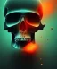 Placeholder: broken skull. black background. smoke and explode. particles in air. teal and orange. abstract. beksinski.