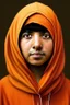 Placeholder: MALALA YOUSAFZAI with orange hoodie, realistic photos