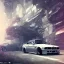 Placeholder: voiture blanche, fleur, chrome, synthwave, concept art, couleur vibrante,BMW E36, drift