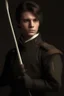 Placeholder: european brown hair young adult royal guard swordsman with rapier dieselpunk