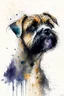 Placeholder: A minimalist portrait of a border terrier by Ryan Hewett , willem haenraets, watercolor, wet on wet and splattering techniques, centered, perfect composition, abstraction, surrealism