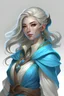 Placeholder: young female wind genasi life domain cleric dnd warm hair blue skin