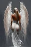 Placeholder: full body woman angel from back wings coming from her back, bun haired angel wearing long tunic ultra realistic